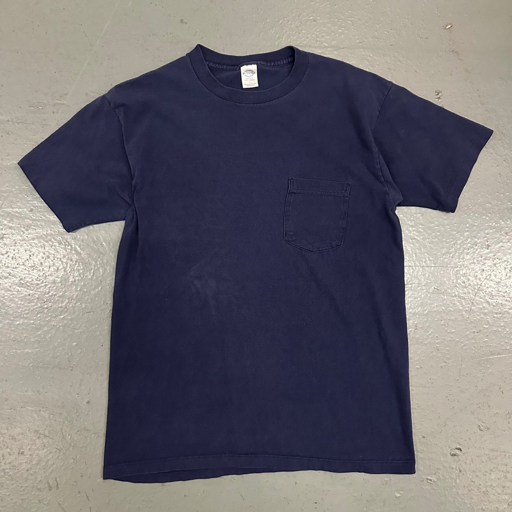 Vintage JCPenney Mens Pocket T Shirt Large Navy Blue Preowned Faded Stains
